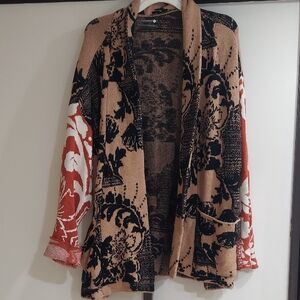Anthropologie Black and Orange Floral Cardigan